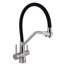 Змішувач для кухні Lidz Aria 020F3 з гнучким виливом з підключенням для питної води (k35) LDARI020F3BNK37647