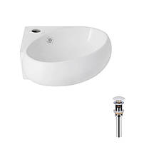 Комплект Qtap Leo N: Раковина підвісна угловая овальна 380x360x130 мм WHITE + Донний клапан PU02O