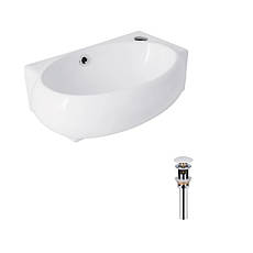 Комплект Qtap Leo: Раковина підвісна овальна права 430x285x160 мм White + Донний клапан PU02O