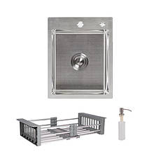 Комплект Lidz Handmade H4050 Мийка для кухні інтегрована Brushed у комплекті з дозатором + Lidz K01G Корзина