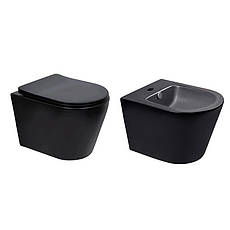 Комплект Qtap Scorpio Matt Black 2 в 1: унітаз підвісний Ultra Quiet QT14332380AMB + біде підвісне