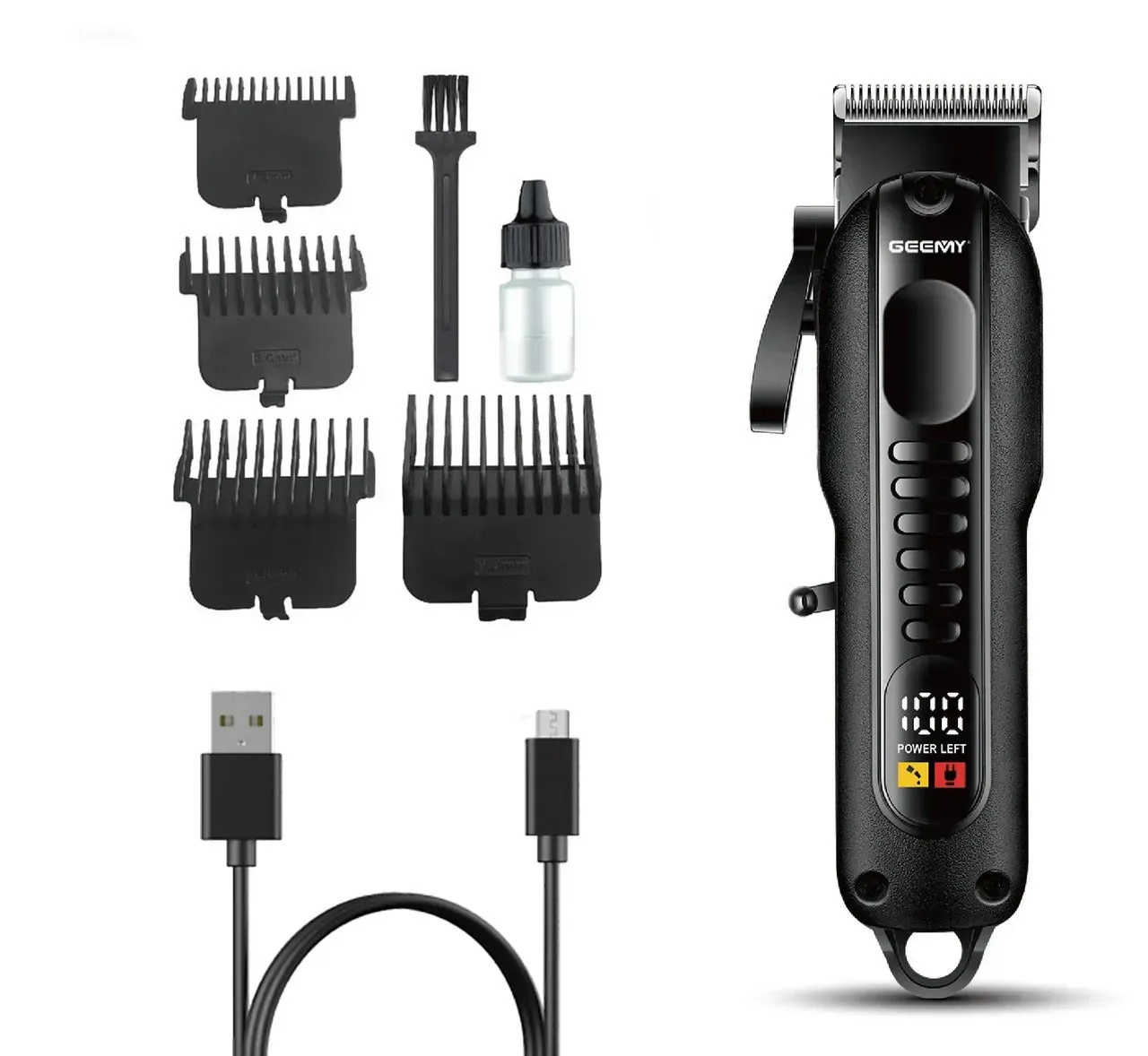 Акумуляторна машинка для стриження волосся, 4 насадки, Geemy GM-8040 / Бездротовий тример для стриження