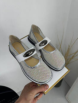 Балетки з ремінцем "Mary Jane" від фірми GUERO G019-475 Color 627-621-567 BATTAL сріблясті