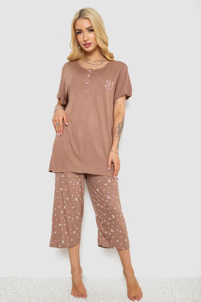 Піжама жіноча з принтом, колір моко, 243R7021, фото 1