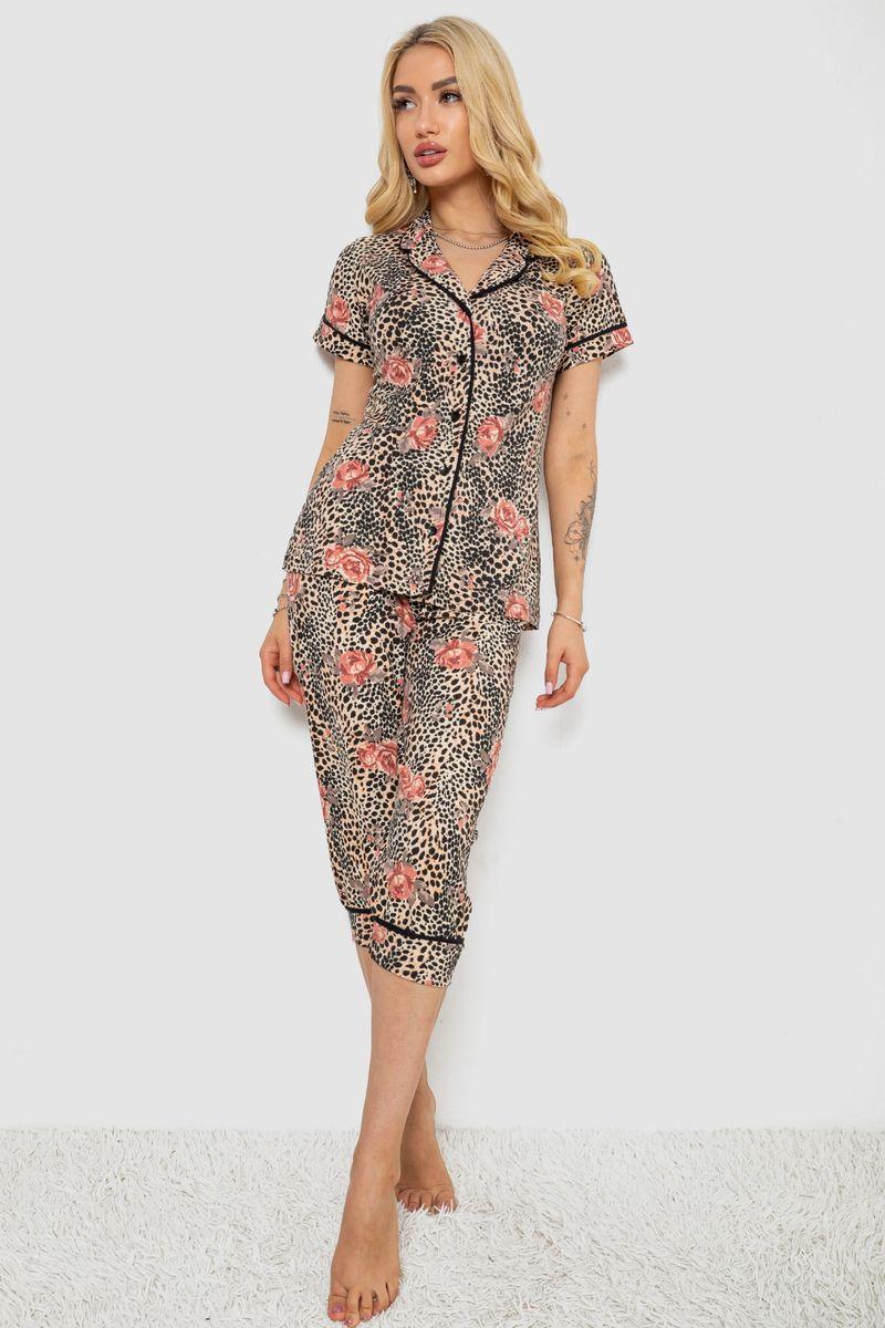 Піжама жіноча з принтом, колір бежевий, 243R19012, фото 1