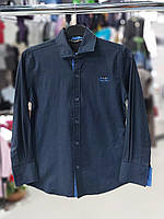 Школьная стильная синяя темная рубашка для мальчика 7-8л детская классическая рубашка с длинным рукавом коттон