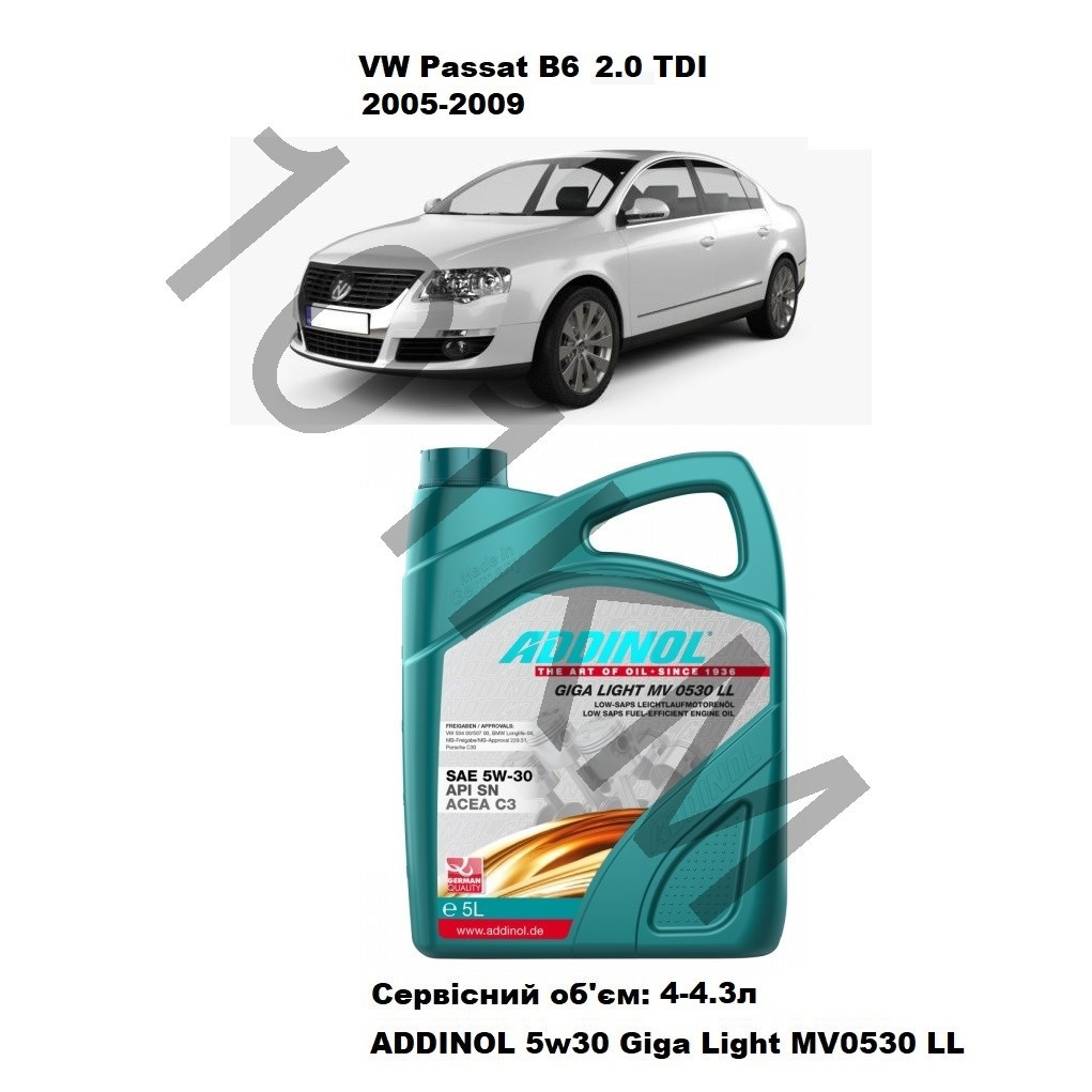 Комплект оливи в двигун VW Passat B6 2.0 TDI (2005-2009) Addinol, фото 1