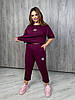 48-60 Жіночий спортивний костюм футболка з укороченими штанами трикотаж пеньє, фото 3