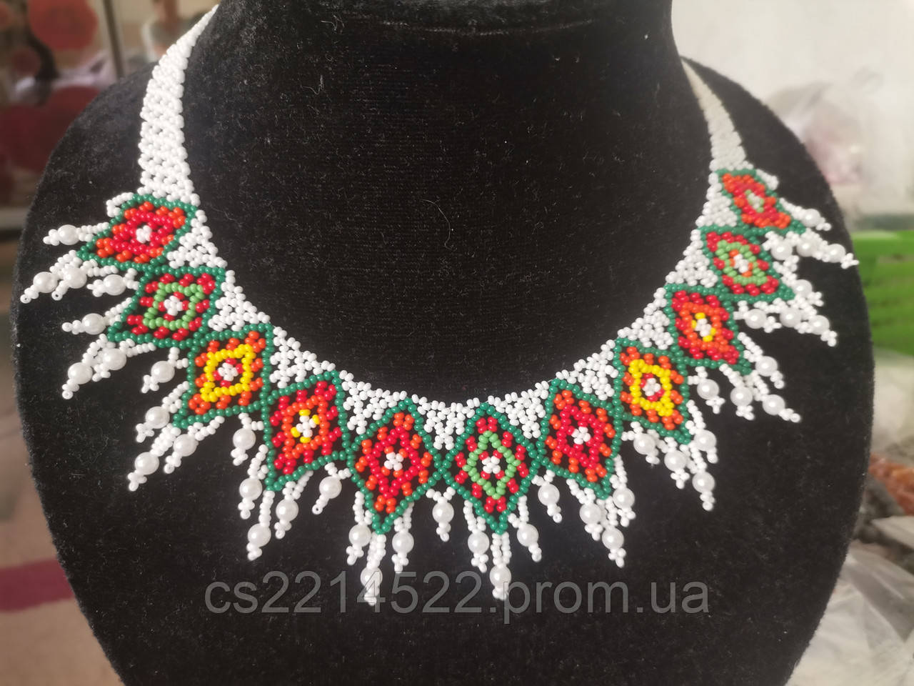 Оригінальне кольє з бісеру ручної роботи | Етнічна прикраса з квітковим візерунком, фото 1