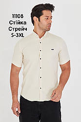 Приталена сорочка Palmen з коротким рукавом (варений котон), стійка