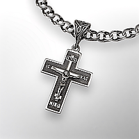 КОМПЛЕКТ: СРІБНИЙ ЛАНЦЮЖОК з ХРЕСТИКОМ, 925 проба, БІСМАРК, чорніння, 11.5 г + 2.2 г, 55 см