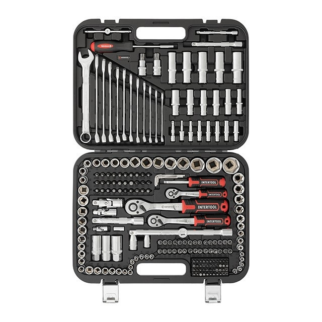 Професійний універсальний набір інструментів 219 од з ключами 1/2 1/4 3/8 в кейсі на 3 трещітки для авто СТО сервісу ET-8219, фото 1