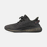 Женские кроссовки Adidas Yeezy 350 Black Рефлективні шнурки, фото 3