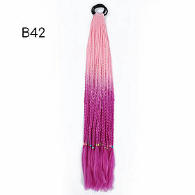 Хвіст на резинці накладна з косами 12 шт омбре  кольори - фіолетовий, рожевий. Канекалон В42