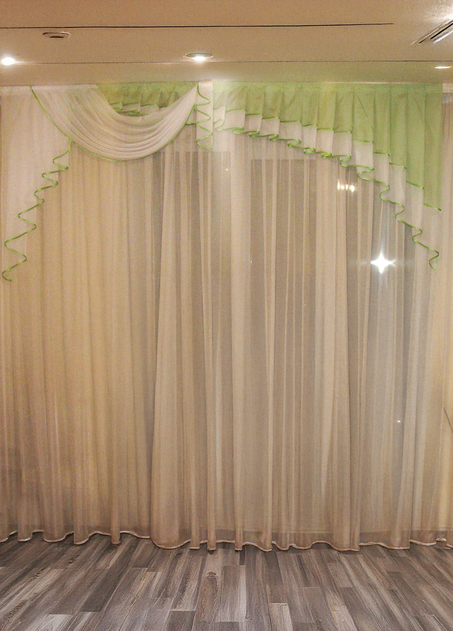 Ламбрекен Firanka Асиметрія Шифон карниз 250см салатовий з білим (23_2,5м), фото 1