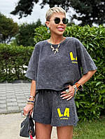 Костюмы летние. шорты и футболка петля коттон Турция свободные однотонные с накатом лос анжелес