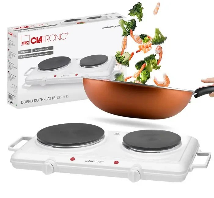 Настільна електроплита Clatronic DKP 3583 2500 Вт з двома конфорками для кухні, фото 1