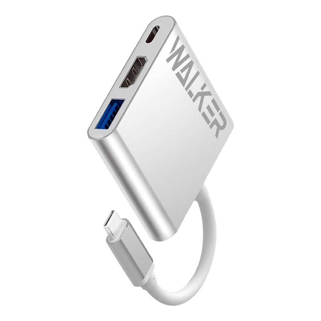 Концентратор перехідник USB HUB WALKER WHUB-35 Type-C to USB3.0 + HDMI + PD сріблястий