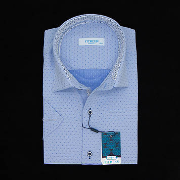 Сорочка чоловіча, приталена (Slim Fit), з коротким рукавом, FITMENS FS-002566 MAVI YILDIZ 80% бавовна 20%