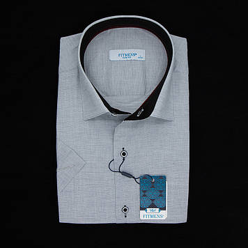 Сорочка чоловіча, приталена (Slim Fit), з коротким рукавом, FITMENS FS-001787 BEYAZ GRI 97% бавовна 3% еластан