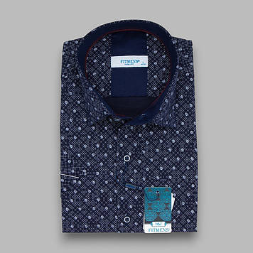 Сорочка чоловіча, приталена (Slim Fit), з коротким рукавом, FITMENS FS-001088 LACIVERT 97% бавовна 3% еластан