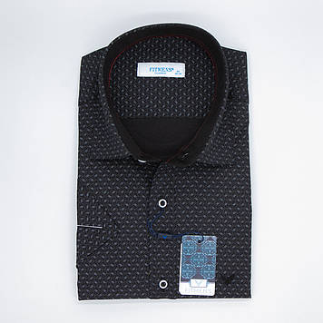 Сорочка чоловіча, прямого покрою, з коротким рукавом, FITMENS FS-003488 SIYAH 97% бавовна 3% еластан M(Р)