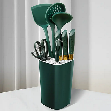 Підставка-тримач для ножів настільна пластикова квадратна SAM-1639 темно-зелений