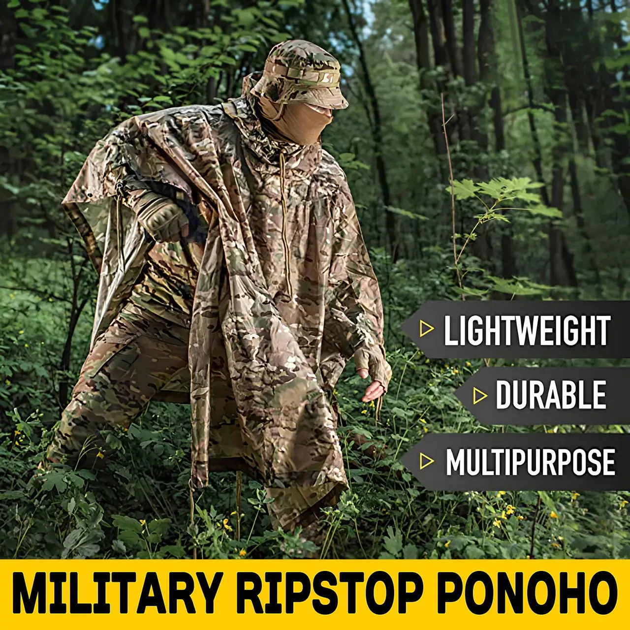 Дощовик тактичний армійський ЗСУ, військовий плащ-дощовик, бойове пончо мультикам multicam, укриття та виживання, фото 1