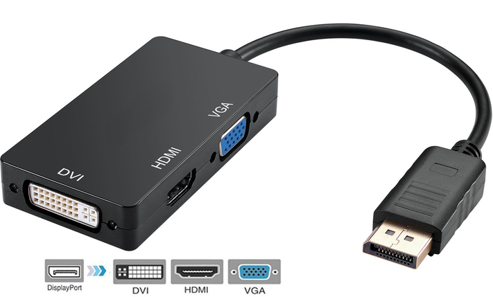 Перехідник Epic 3in1 Display Port to VGA/DVI/HDMI Black