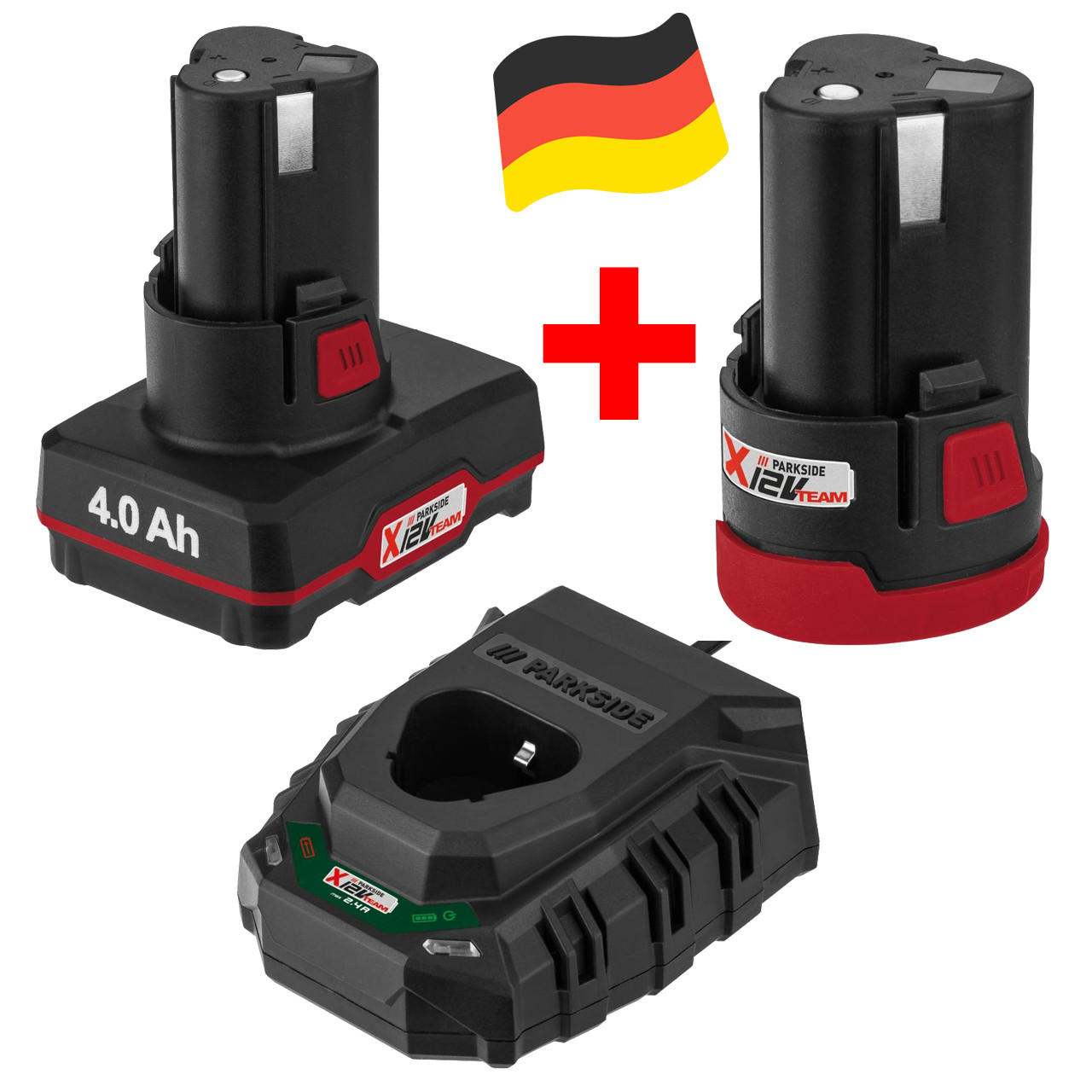 Набір акумуляторів і зарядного пристрою PARKSIDE PAPK 12 B4 + PAPK 12 A4 + PLGK 12 A3 (12 В, 4 А·год + 2 А·год, Герман, фото 1