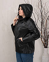 Стильна чорна шкіряна куртка на блискавці 56/5XL