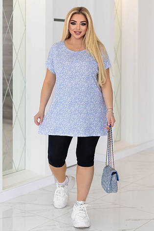 Жіноча туніка великих розмірів літня з розрізами з боків блакитна, фото 2