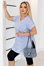 Жіноча туніка великих розмірів літня з розрізами з боків блакитна, фото 3