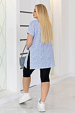 Жіноча туніка великих розмірів літня з розрізами з боків блакитна, фото 4