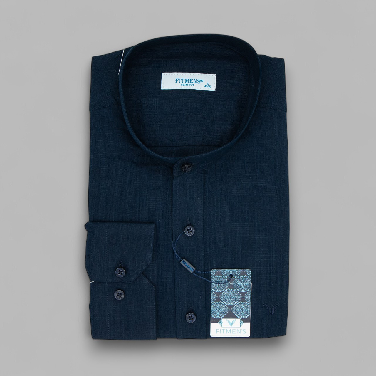 Сорочка чоловіча, приталена (Slim Fit), з довгим рукавом, FITMENS FS-002761 HF66 Lacivert 70% льон 30% бавовна