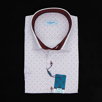 Сорочка чоловіча, приталена (Slim Fit), з коротким рукавом, FITMENS FS-002712 Beyaz Bordo 97% бавовна 3%