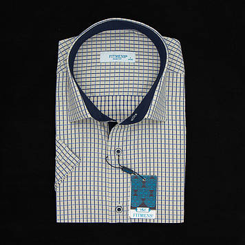 Сорочка чоловіча, приталена (Slim Fit), з коротким рукавом, FITMENS FS-002643 BEJ 90% бавовна 10% поліестер