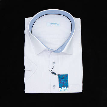 Сорочка чоловіча, прямого покрою, з коротким рукавом, FITMENS FS-004039 BEYAZ 70% льон 30% бавовна 3XL(Р)