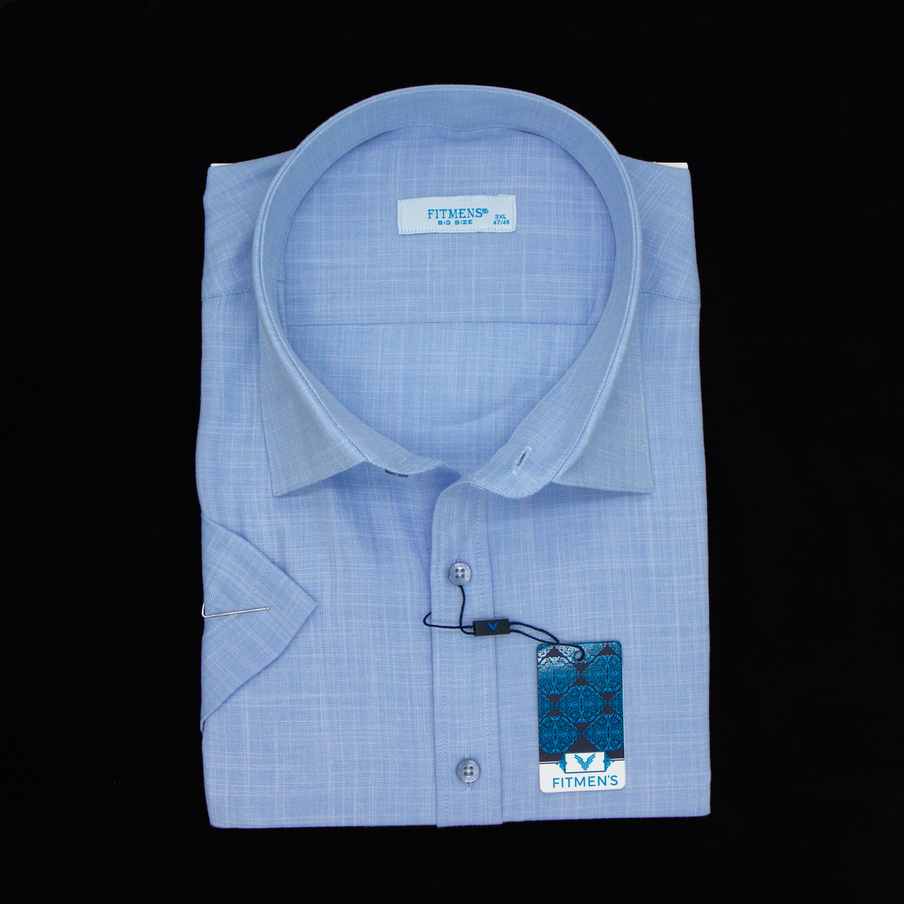 Сорочка чоловіча, прямого покрою, з коротким рукавом, FITMENS FS-004090 ED4314 ACIK MAVI 70% льон 30% бавовна, фото 1