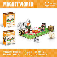 Конструктор магнітний T9951-T9958 V8 Minecraft Майнкрафт  з магнітною підставкою, 15 деталей, у коробці 15х11