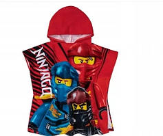 Lego Ninjago Дитяче махрове пончо червоне - дитячий рушник із капюшоном для пляжу та басайну 60x120