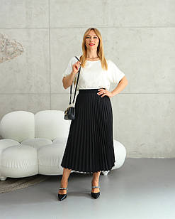 Жіноча плісирована спідниця міді Стейсі чорна, софт, однотонна літня спідниця