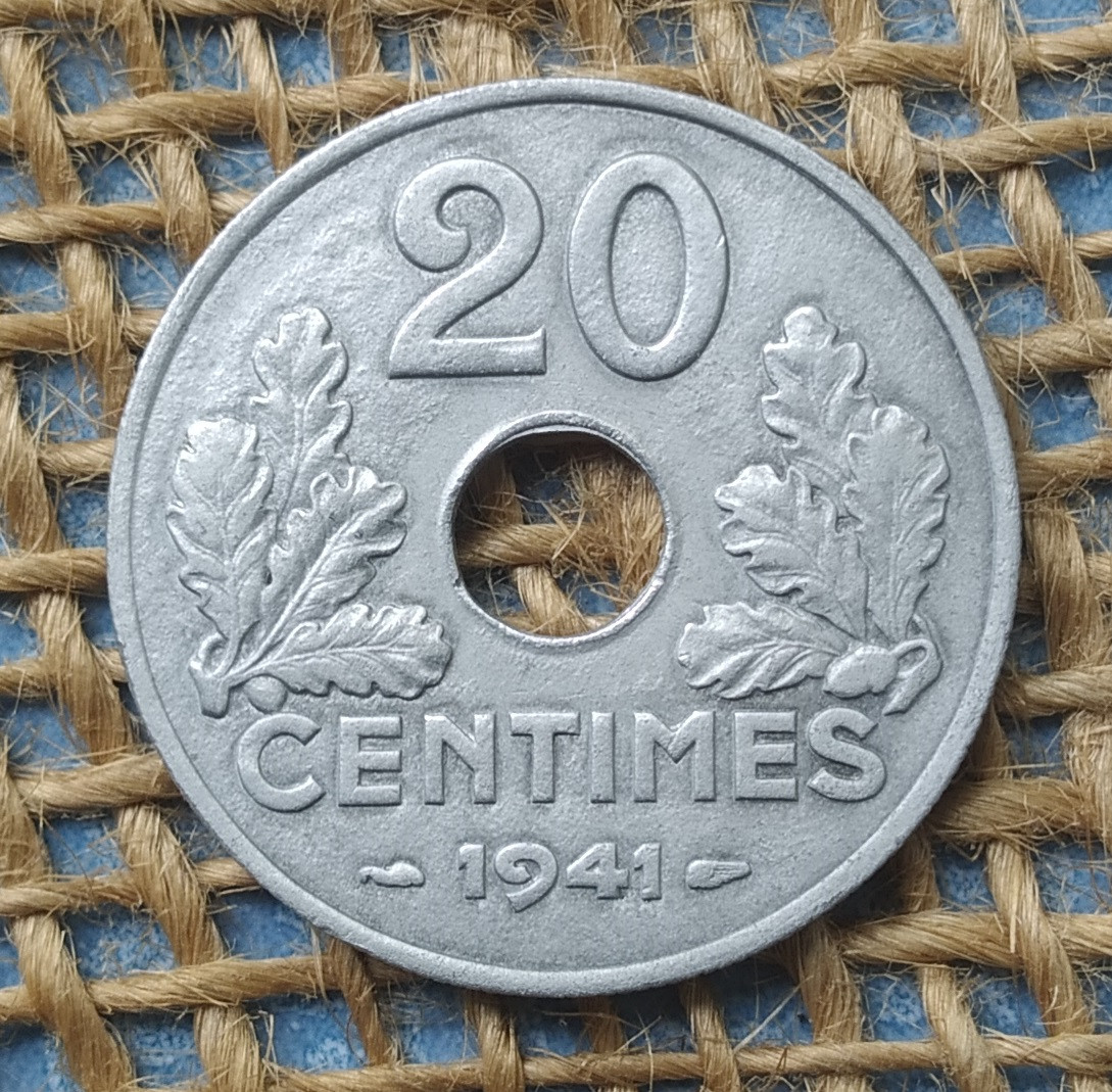 20 сантимiв 1941 року. Режим Вiшi. Францiя, фото 1