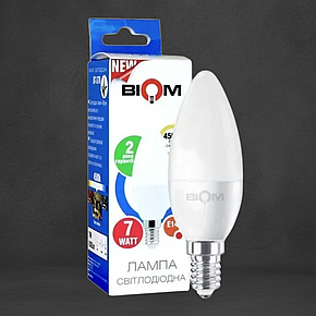 Світлодіодна Лампа BIOM С37 "Свічка" 7W цоколь Е14 4500К нейтральний білий, фото 1