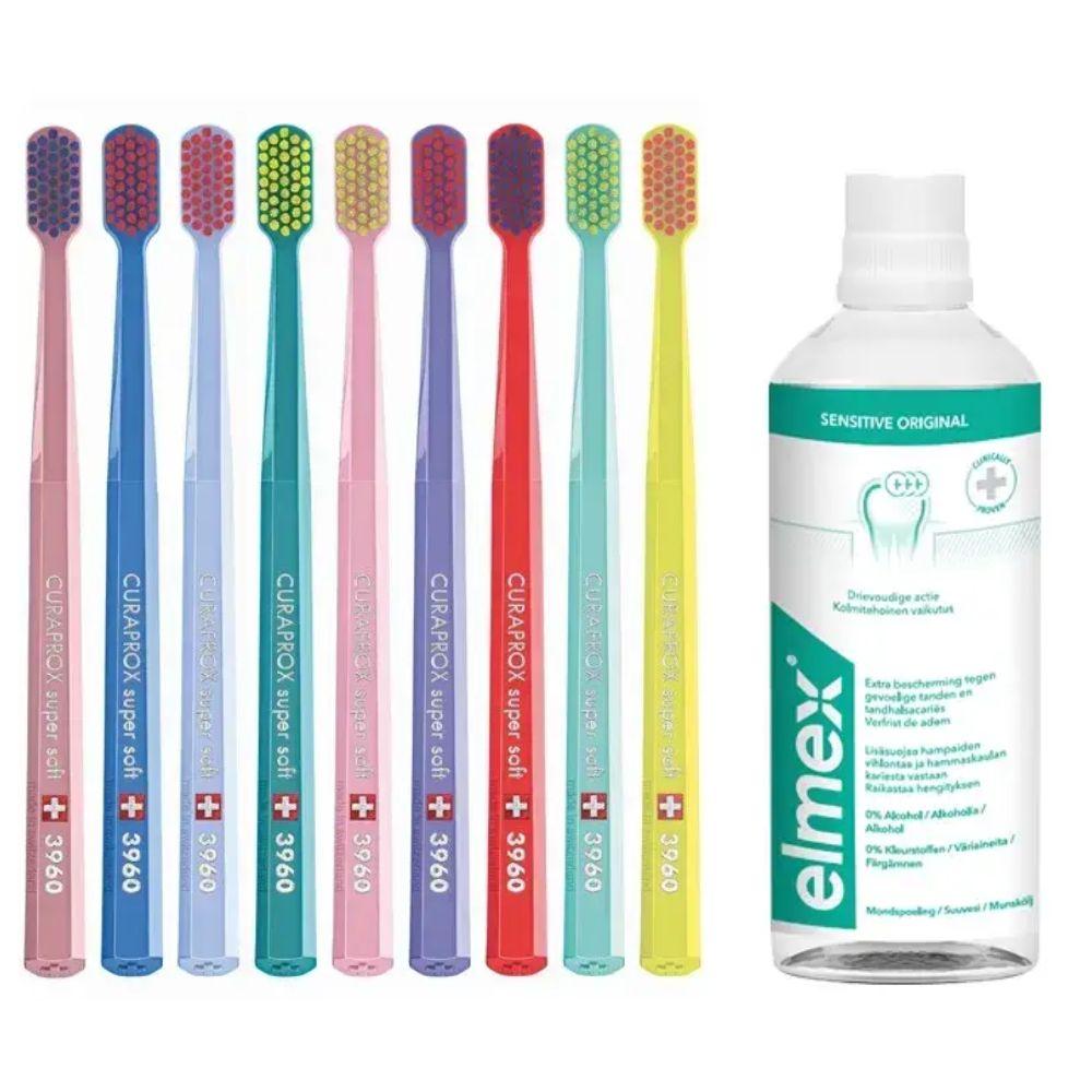 Зубна щітка Curaprox CS 3960 Super Soft для чутливих ясен і пародонтозу + ополіскувач ELMEX Sensitive Original для чутливих зубів