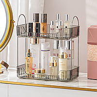 Полочка-органайзер двухуровневая для хранения косметики и аксессуаров (серого цвета)