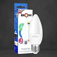 Світлодіодна Лампа BIOM С37 "Свічка" 4W цоколь Е27 3000К теплий білий