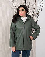 Стильна оливкова шкіряна куртка на блискавці 52/3XL