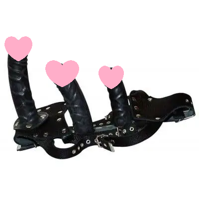 Страпон ZADO, зі шкіри з трьома фалоімітаторами, чорний, розмір S/M, фото 1