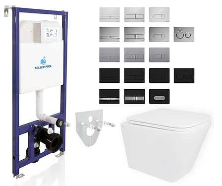 Комплект 5в1: інсталяція Koller Pool + безобідковий підвісний унітаз Tern, білий + клавіша на вибір, фото 1